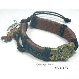Tiger Eye-Gemstone-Leather Metal Charms Bracelets unisex Vintage Wrist Cuff 500